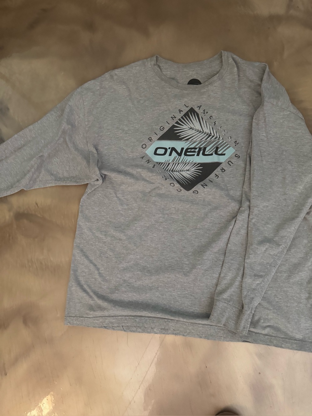 O'Neill Heather Gray Long Sleeve Logo Tee with Palm Graphic